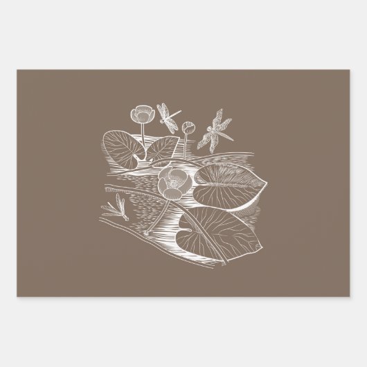 Grafisch geelbruine waterlelies inpakpapier vel (Voorkant)