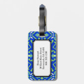 Grafisch geometrisch groen blauw ikattribaal bagagelabel (Achterkant verticaal)
