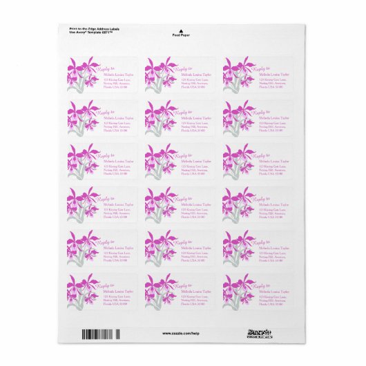 Grafisch gestileerde orchidee Cattleya adresetiket Etiket (Full Sheet)
