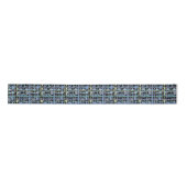 Grafisch Geweven Fluffy Burlap Blauw Satijnen Lint (Voorkant)