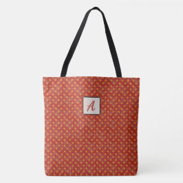 Grafisch geweven rood op aangepast kleurenmonogram tote bag