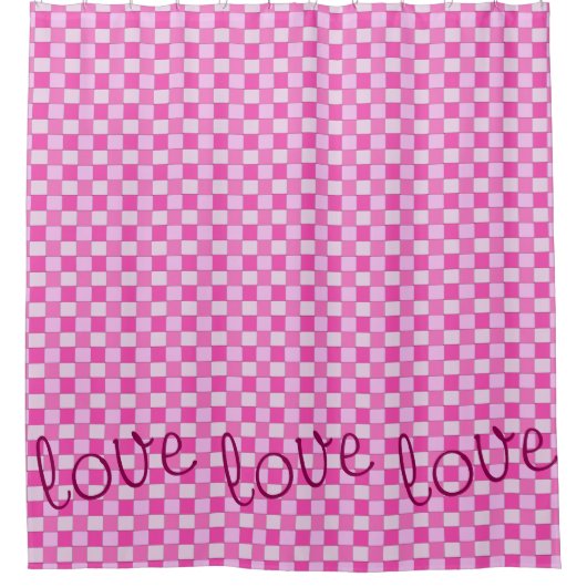 Grafisch Geweven Roze met Liefde Douchegordijn (Voorkant)