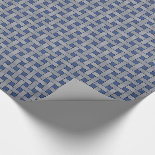 Grafisch Geweven Zilver op Aangepaste Blauwe Kleur Cadeaupapier (Hoek)