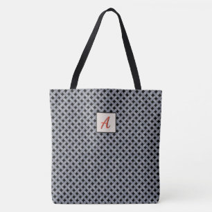 Grafisch Geweven Zilver op Aangepaste Kleur Monogr Tote Bag