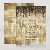 Grafisch goudbruine druppels glitter om het even w kaart (Voorkant / Achterkant)