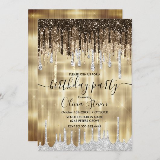 Grafisch goudbruine druppels glitter om het even w kaart (Voorkant / Achterkant)