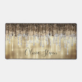 Grafisch goudbruine druppels glittermonogram bureaumat (Voorkant)