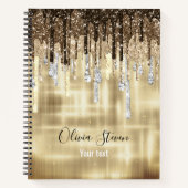 Grafisch goudbruine druppels glittermonogram notitieboek (Voorkant)