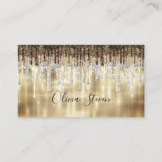 Grafisch goudbruine druppels glittermonogram visitekaartje (Voorkant)