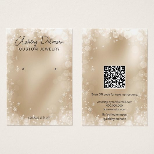 Grafisch gouden sneeuwfeestelijke QR-oormerg Visitekaartje (Voorkant /achterkant)