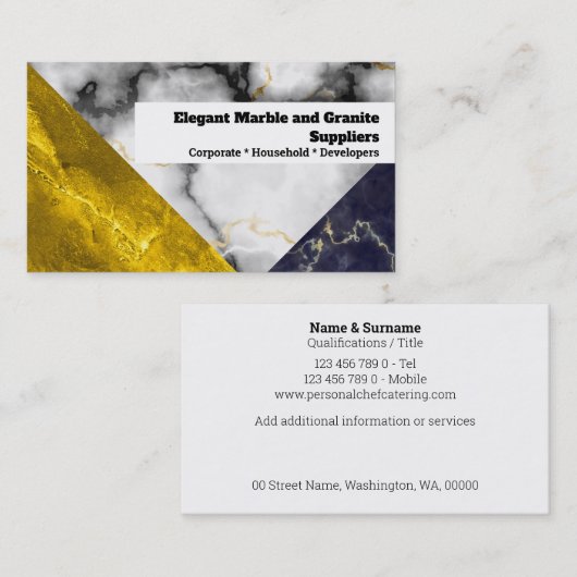 Grafisch goudwitte zwarte graniet visitekaartje (Voorkant / Achterkant)