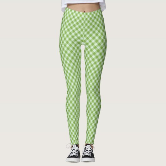 Grafisch groen Check Gingham Patroon om aan te pas Leggings (Voorkant)