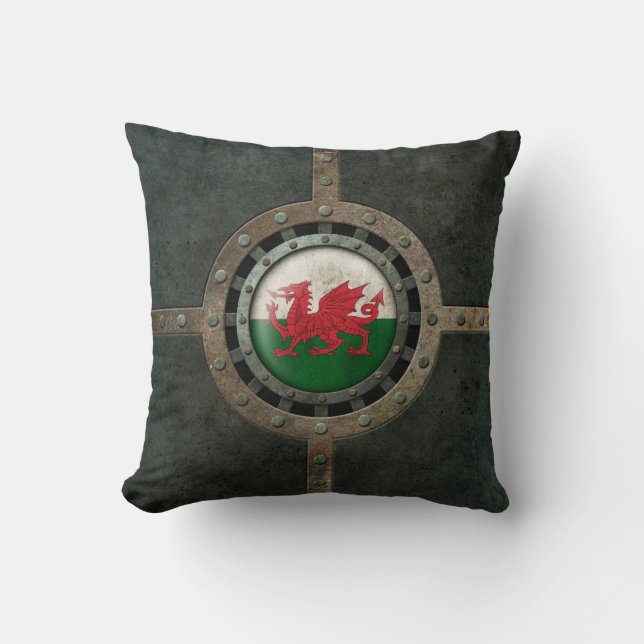 Grafisch industriestaal Welsh Flag Disk Kussen (Voorkant)