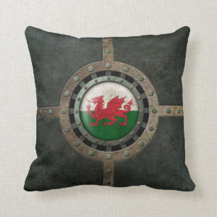 Grafisch industriestaal Welsh Flag Disk Kussen