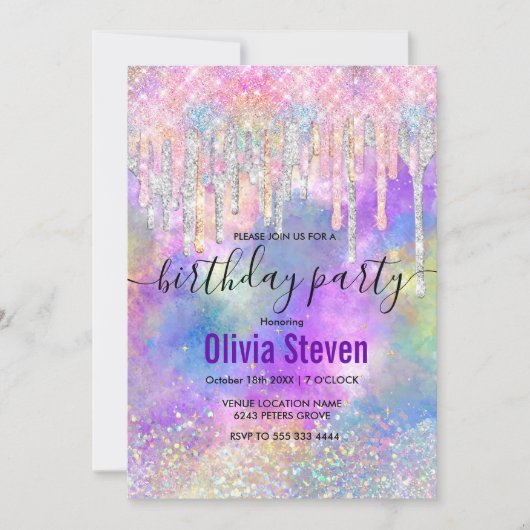 Grafisch kleurig eenhoorn die glitter-monogram in  kaart (Voorkant)