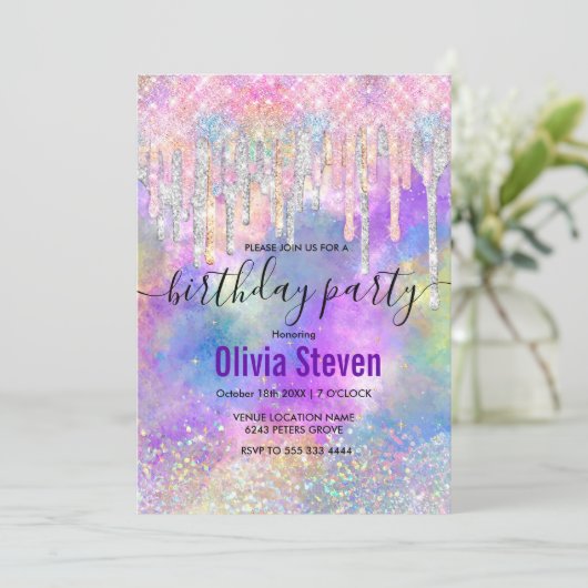 Grafisch kleurig eenhoorn die glitter-monogram in kaart (Staand voorkant)