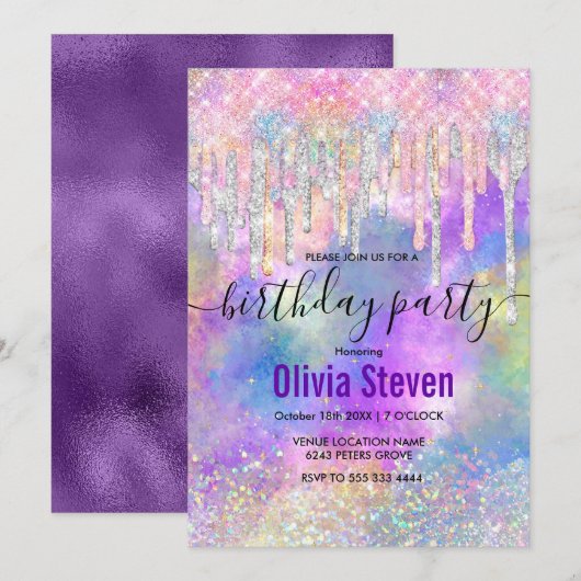 Grafisch kleurig eenhoorn die glitter-monogram in  kaart (Voorkant / Achterkant)