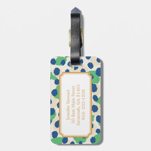 Grafisch kleurig groen blauw cheetah printmonogram bagagelabel (Achterkant verticaal)