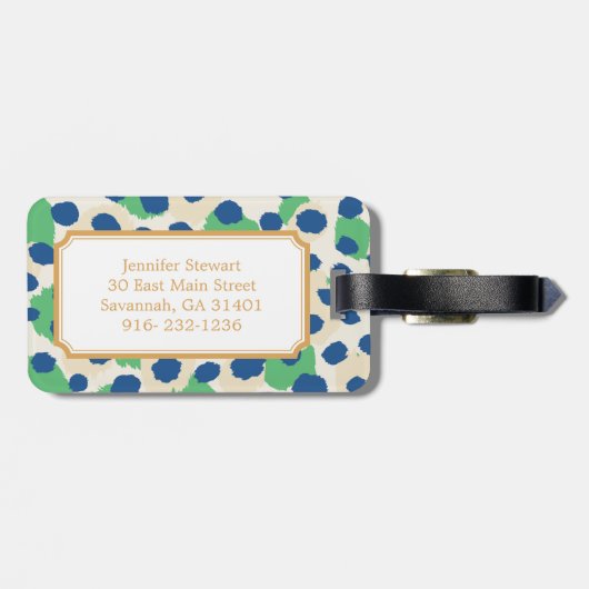 Grafisch kleurig groen blauw cheetah printmonogram bagagelabel (Achterkant horizontaal)
