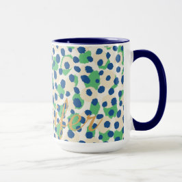 Grafisch kleurig groen blauw cheetah printmonogram mok