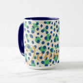 Grafisch kleurig groen blauw cheetah printmonogram mok (Voorkant links)