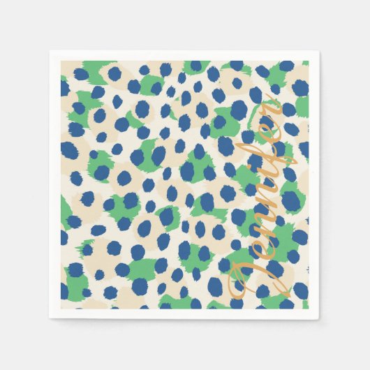 Grafisch kleurig groen blauw cheetah printmonogram servet (Voorkant)
