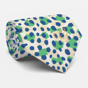 Grafisch kleurig groen blauw cheetah printmonogram stropdas