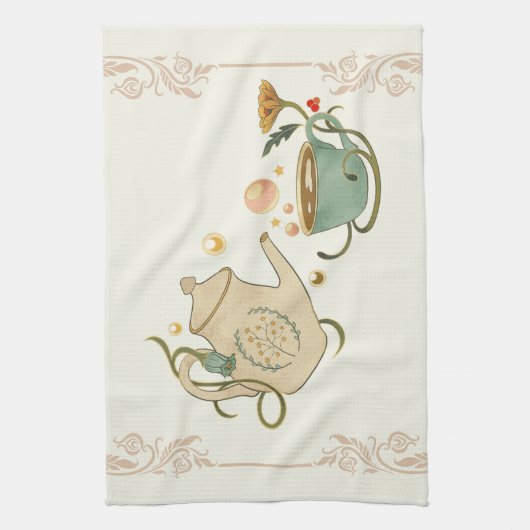 Grafisch Kunstwerk, Beige Theetijd Theedoek (Verticaal)