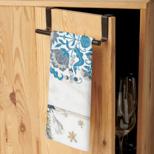 Grafisch kunstwerk, Blauwgroen Mandala bloemig Lij Theedoek