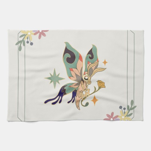 Grafisch Kunstwerk, Groene Sprookjesvlinder Theedoek (Horizontaal)