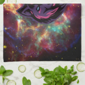 Grafisch kunstwerk, Paarse kosmische wolf Theedoek (Gevouwen)