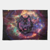 Grafisch kunstwerk, Paarse kosmische wolf Theedoek (Horizontaal)