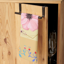 Grafisch Kunstwerk, Roze en Blauwe Lente Bloemen Theedoek