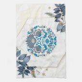 Grafisch Kunstwerk, Teal Mandala Bloem Frame Theedoek (Verticaal)