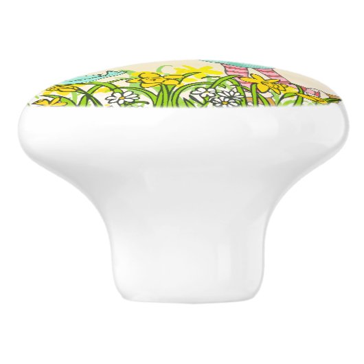 Grafisch lentemeisje met vogelknop keramische knop (Zijkant)