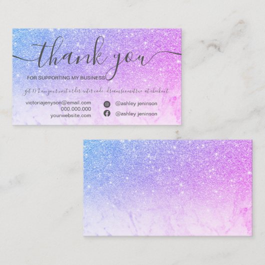 Grafisch marmer blauw paars glitter order bedankt visitekaartje (Voorkant / Achterkant)