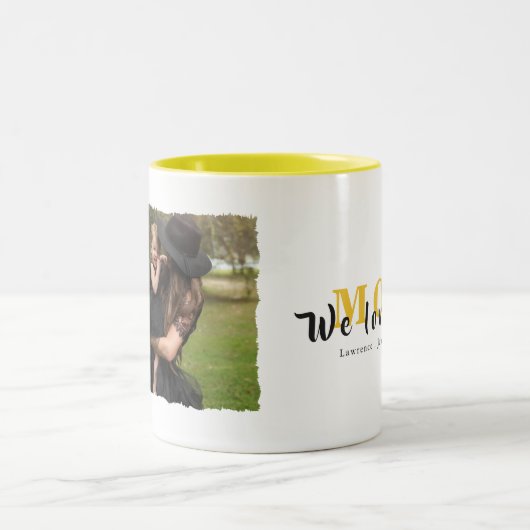 Grafisch minimalistisch monogram Aangepast fotocol Tweekleurige Koffiemok (Center)