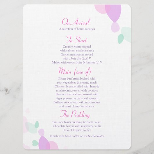 Grafisch modern bloemblad: huwelijksmenu menu (Achterkant)