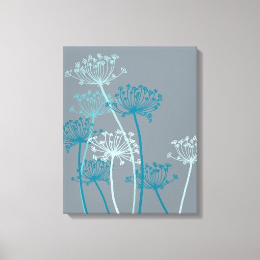 Grafisch modern bloemblauw grijs canvas afdrukken (Voorkant)