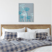 Grafisch modern bloemblauw grijs canvas afdrukken (Insitu (Slaapkamer))