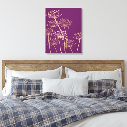Grafisch modern bloemenaambeeld paars doek canvas afdruk (Insitu (Slaapkamer))