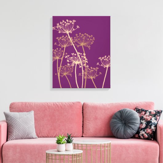 Grafisch modern bloemenaambeeld paars doek canvas afdruk (Insitu (Woonkamer))