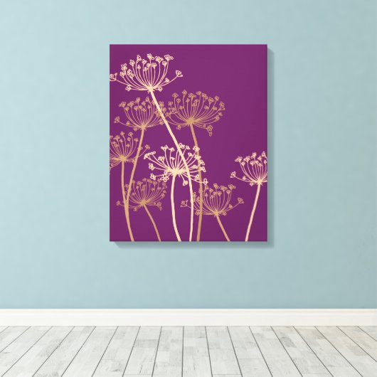 Grafisch modern bloemenaambeeld paars doek canvas afdruk (Insitu (Houten vloer))