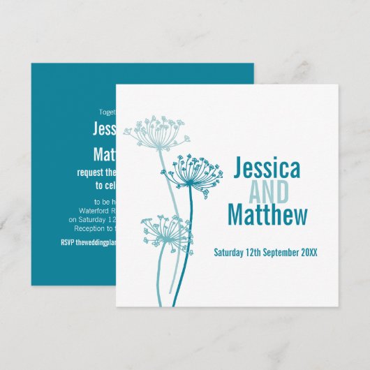 Grafisch modern bloemplein blauwgroen huwelijk uit kaart (Voorkant / Achterkant)