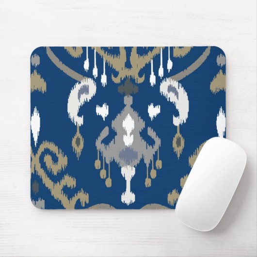 Grafisch modern grijs blauw ikattribaal muismat (Met muis)