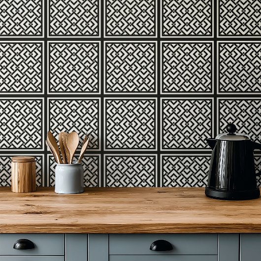 Grafisch monochrome art deco zwart-wit tegeltje