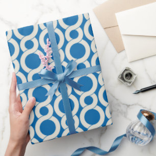 Grafisch monogram met blauw koppelingspatroon cadeaupapier