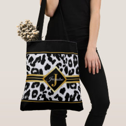 Grafisch monogram op Animal Print Black en Faux Go Tote Bag
