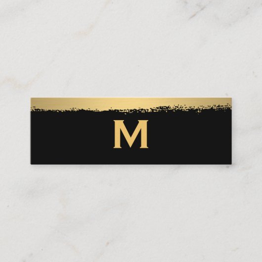 Grafisch monogram op zwart/goudborstel mini visitekaartje (Voorkant)