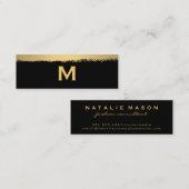Grafisch monogram op zwart/goudborstel mini visitekaartje (Voorkant / Achterkant)